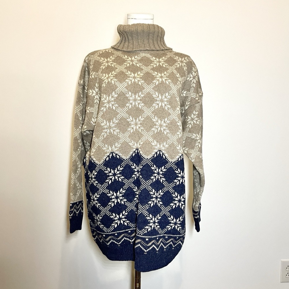Vintage Muskoka Lakes 100% Shetland Wool Sweater L Nordic Fair Isle Ski Cabin